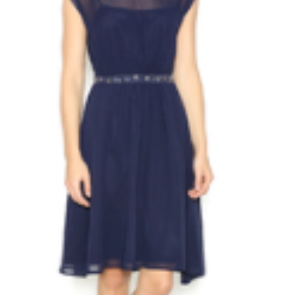 Yumi Chiffon Dropped Sleeve Navy Blue Cocktail Dress Size 8/10 - Picture 6 of 12